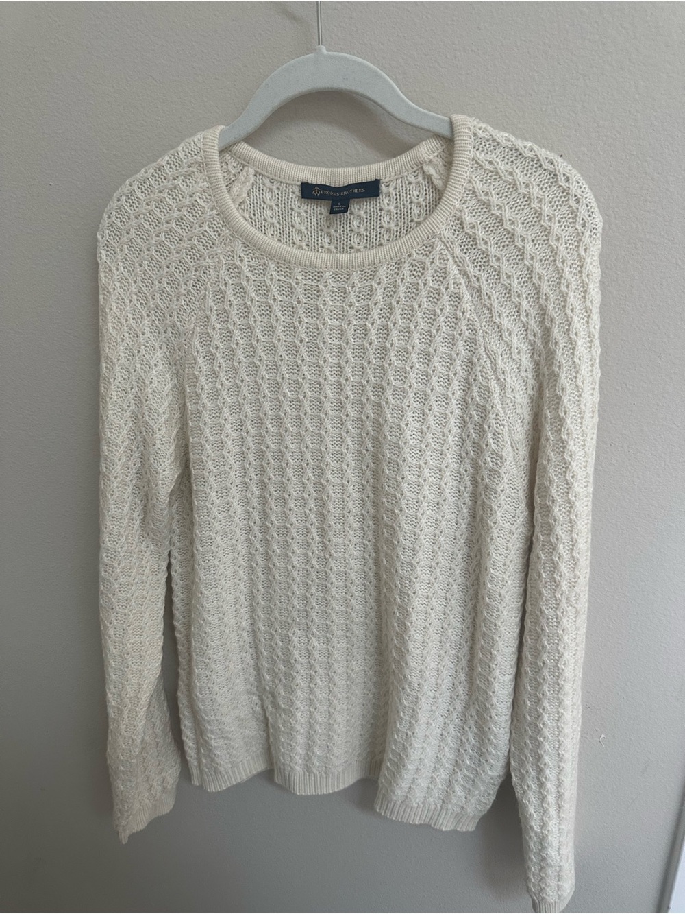Brooks Brothers Cream Cable Knit Crewneck Sweater, new with tags, Size Large